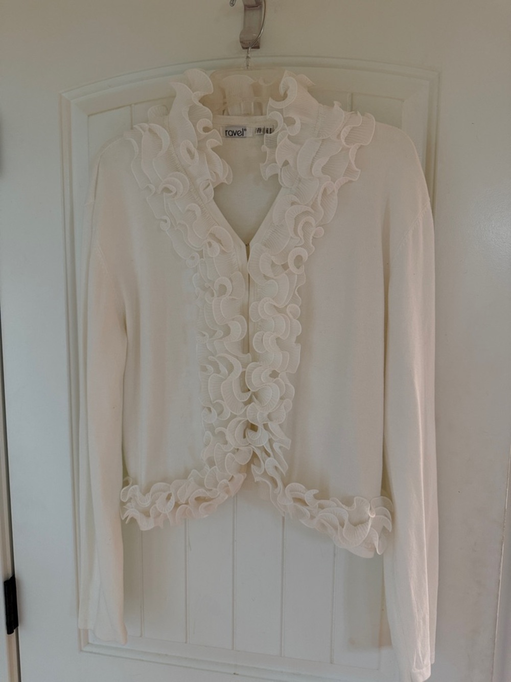 ravel Ivory Ruffle-Front Cardigan XL